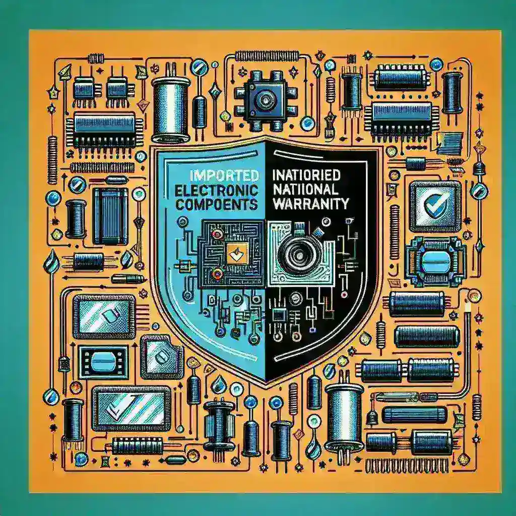 "Imagem ilustrativa mostrando a compatibilidade de componentes eletrônicos importados com garantia nacional, destacando cabos, placas de circuito e conectores em um fundo técnico."